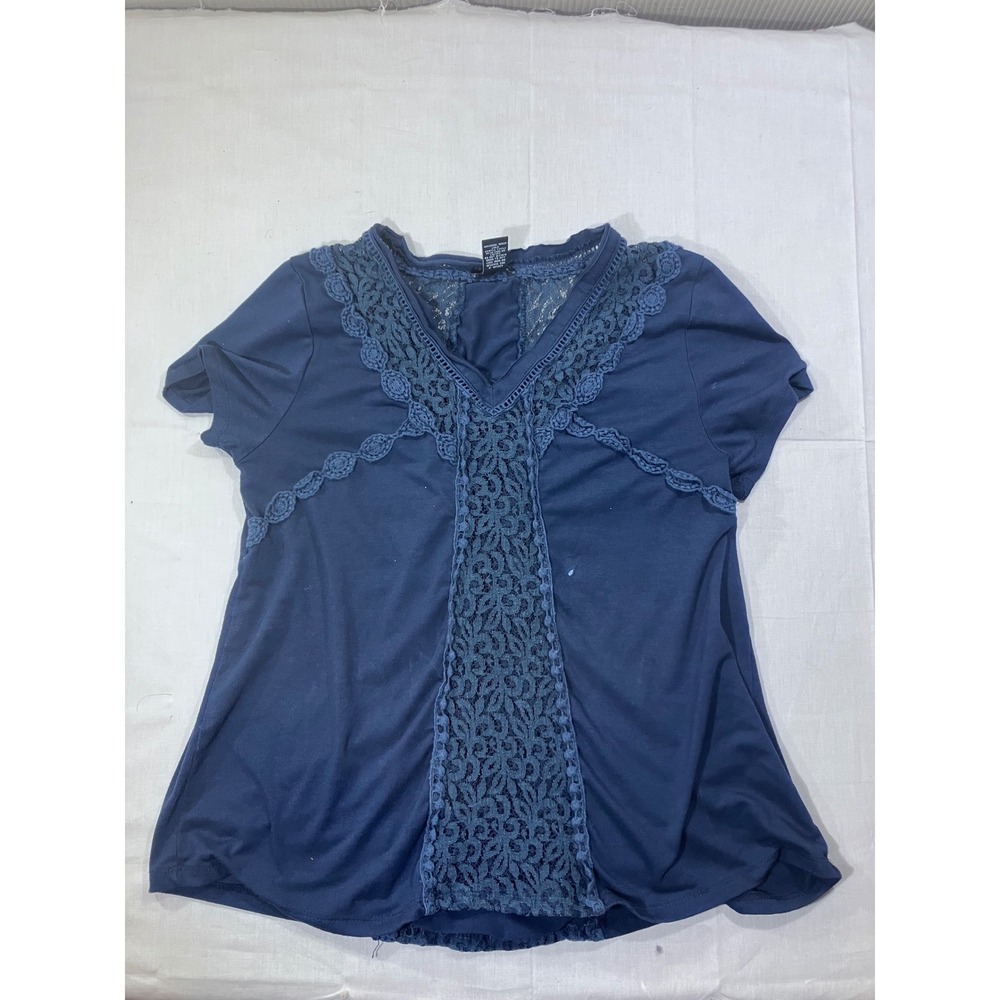 Rue 21 Navy Blue Lace Trim Tunic Top Shirt Womens Size Medium‎